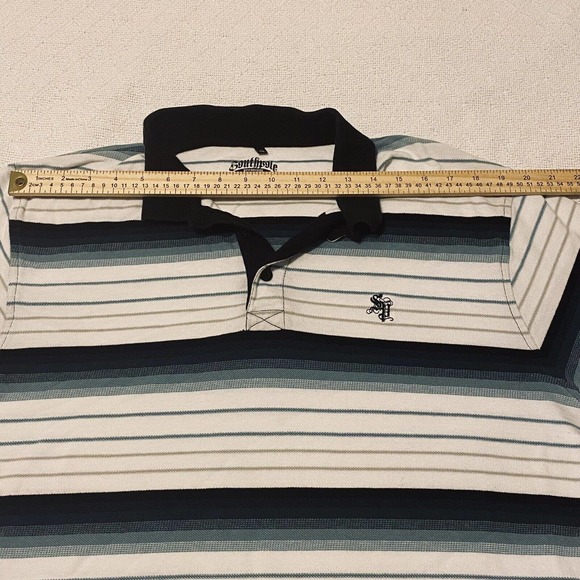 South Pole Polo Shirt Mens Size XL Black Green White Striped With Collar - Picture 9 of 16